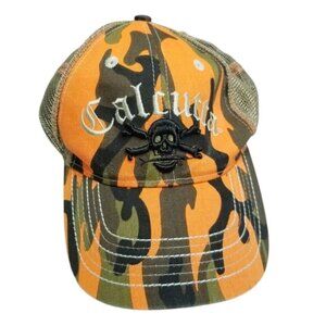 Calcutta Camouflage & Mesh Snapback Hat With Embroidered Skull Logo